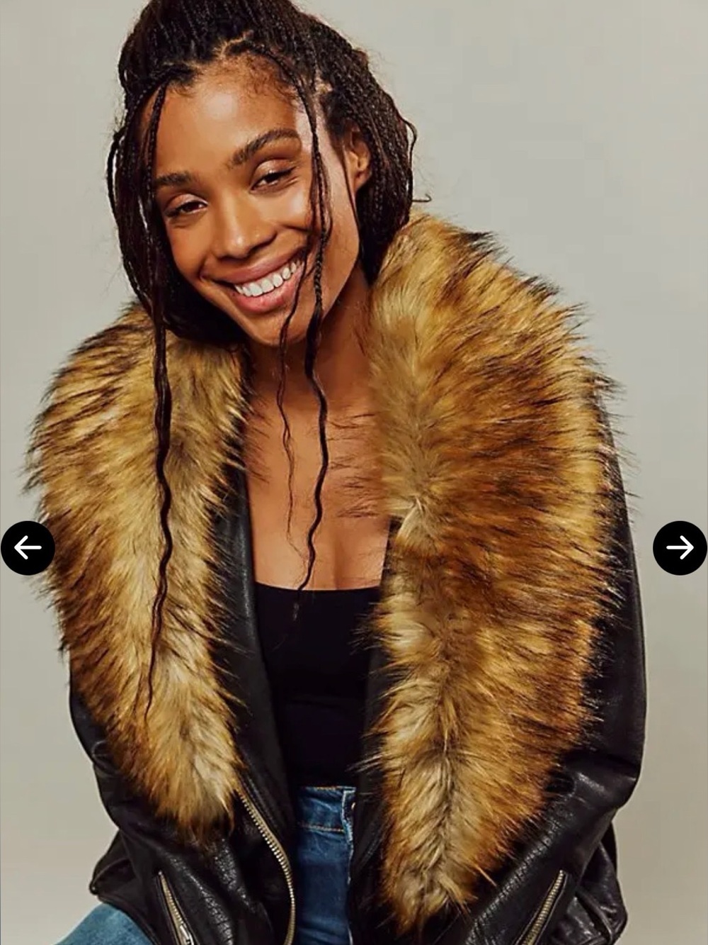 Free People Jagger Faux Fur Collar Natural Red Plaid Lining NWT